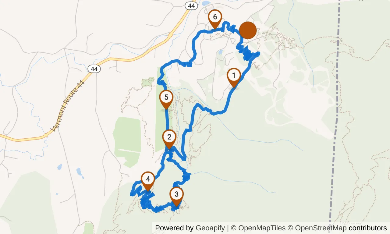 Map of the Red loop: the route with mile markers.