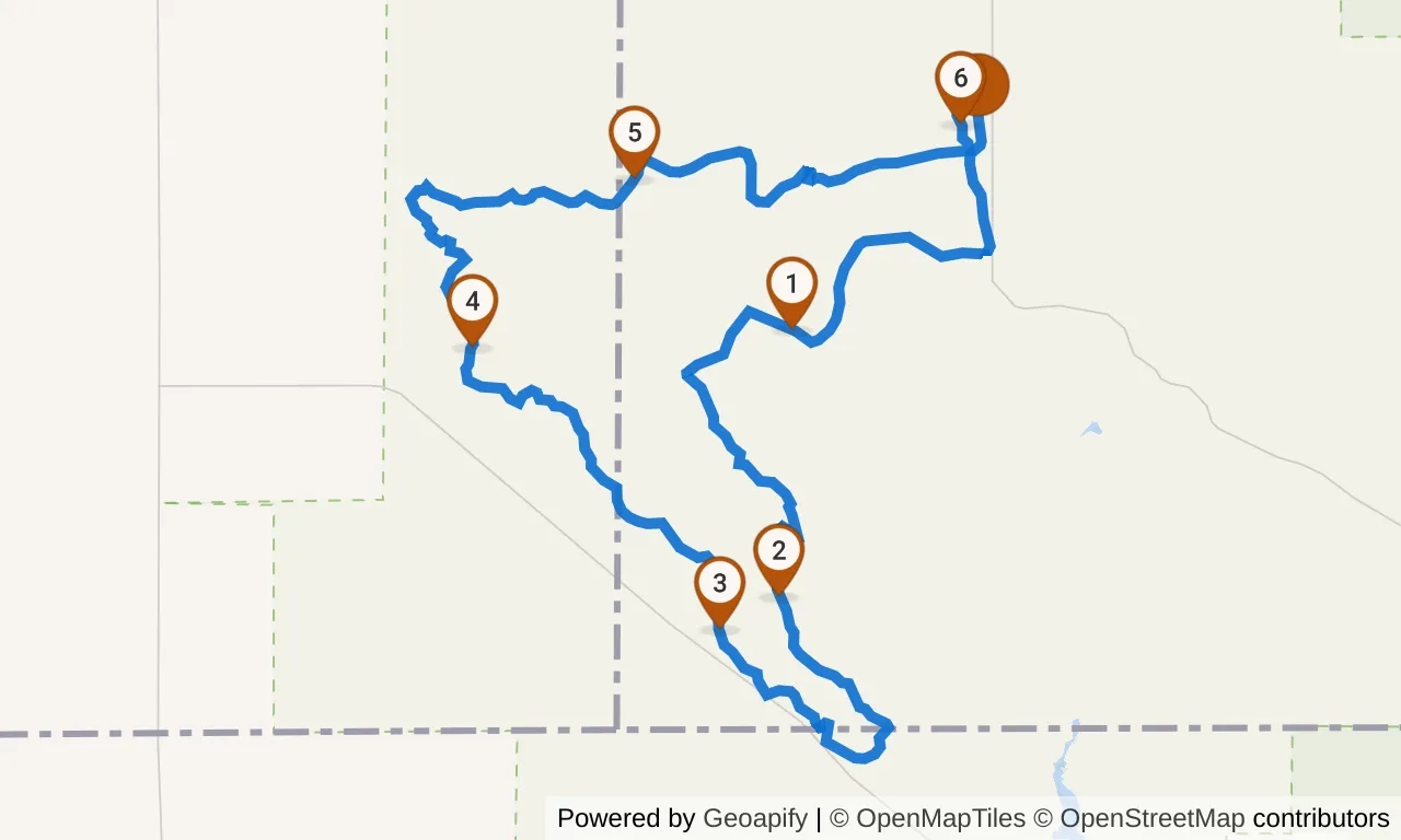Map of the Red loop: the route with mile markers.