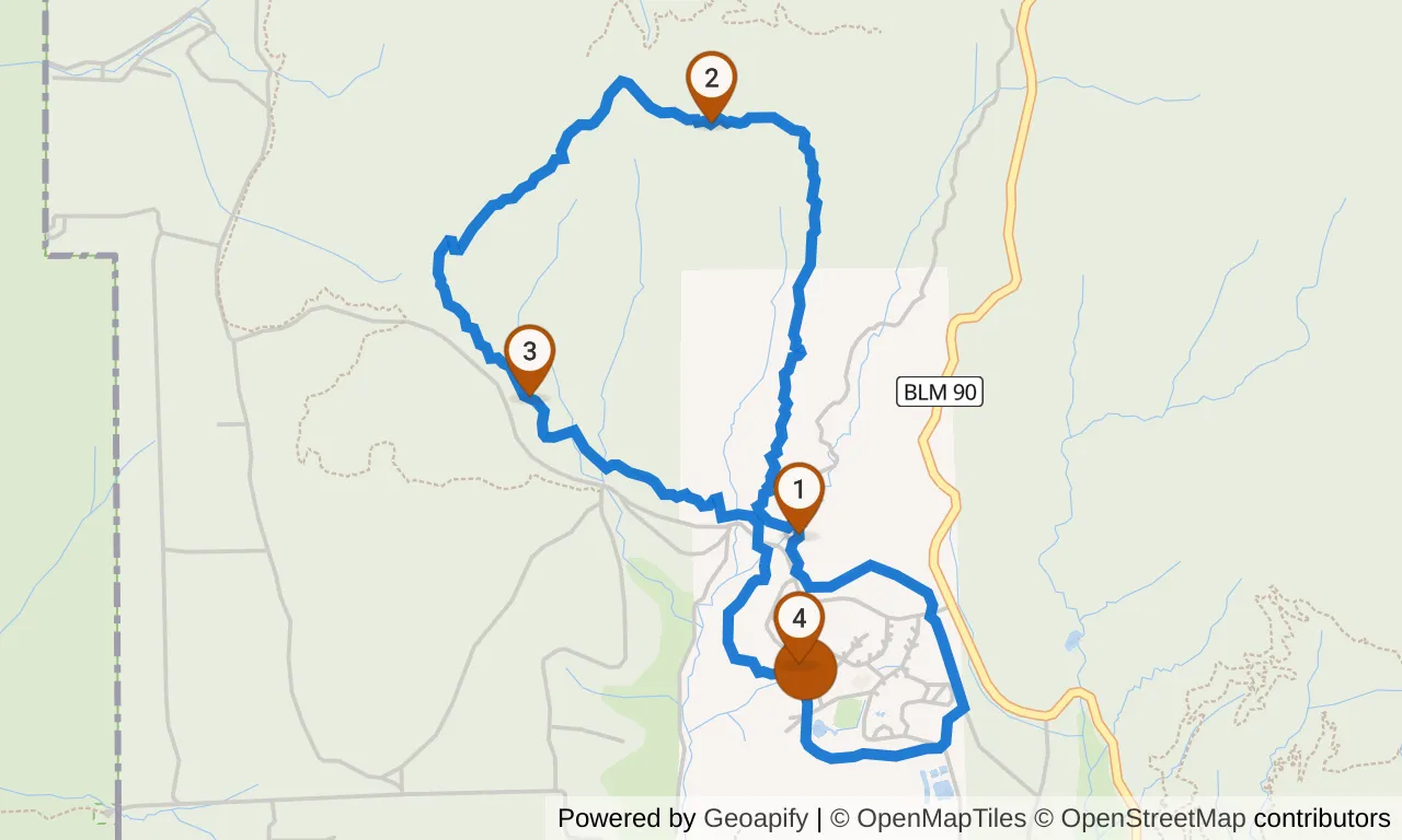Map of the Yellow loop: the route with mile markers.