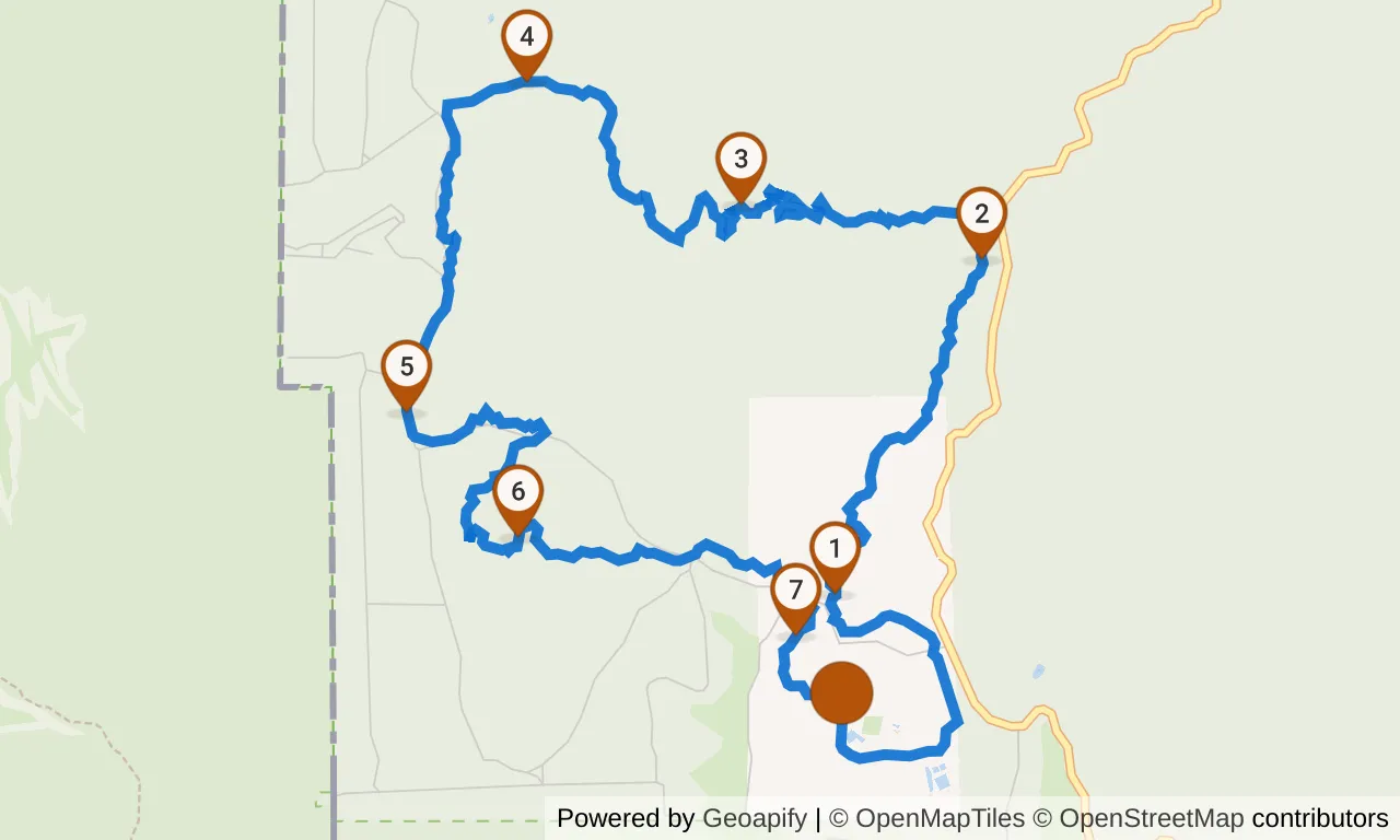 Map of the Red loop: the route with mile markers.