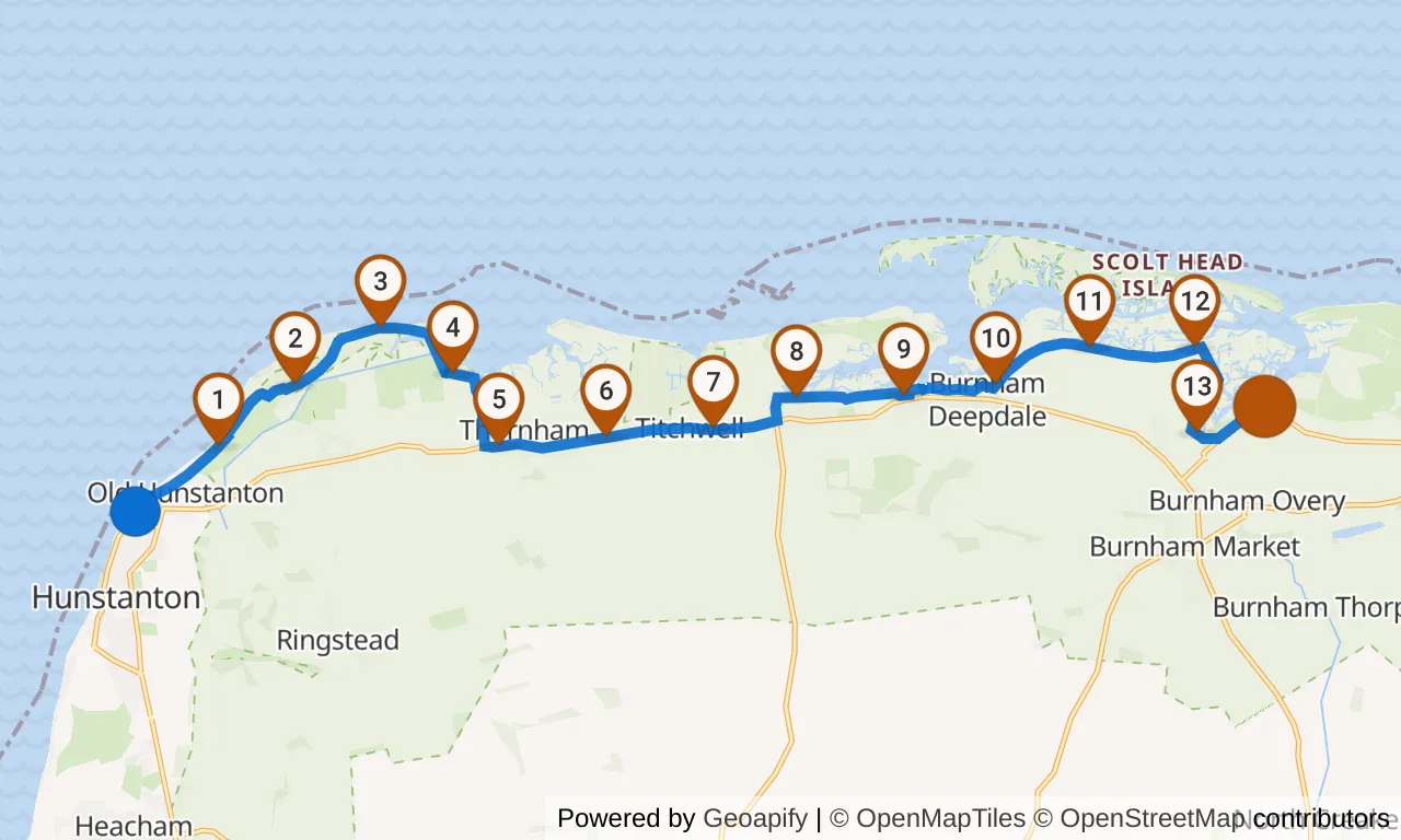 Map of leg 2: the route with mile markers, Exchange 1 to Exchange 2.