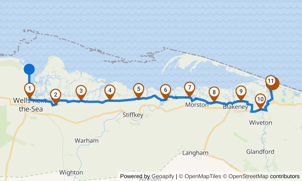 Map of leg 4: the route with mile markers, Exchange 3 to Exchange 4.