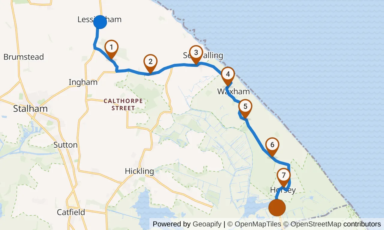 Map of leg 8: the route with mile markers, Exchange 7 to Exchange 8.