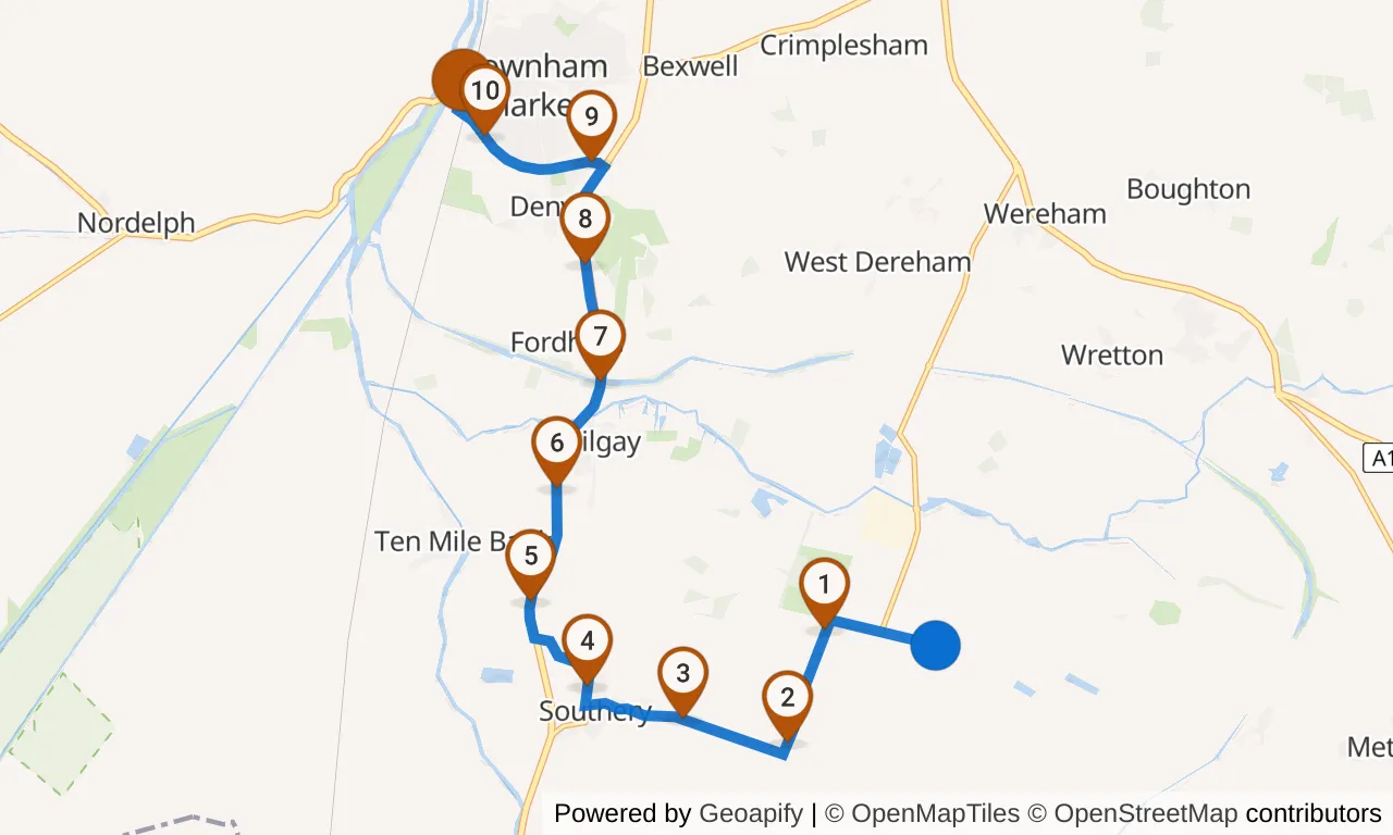 Map of leg 15: the route with mile markers, Exchange 14 to Exchange 15.