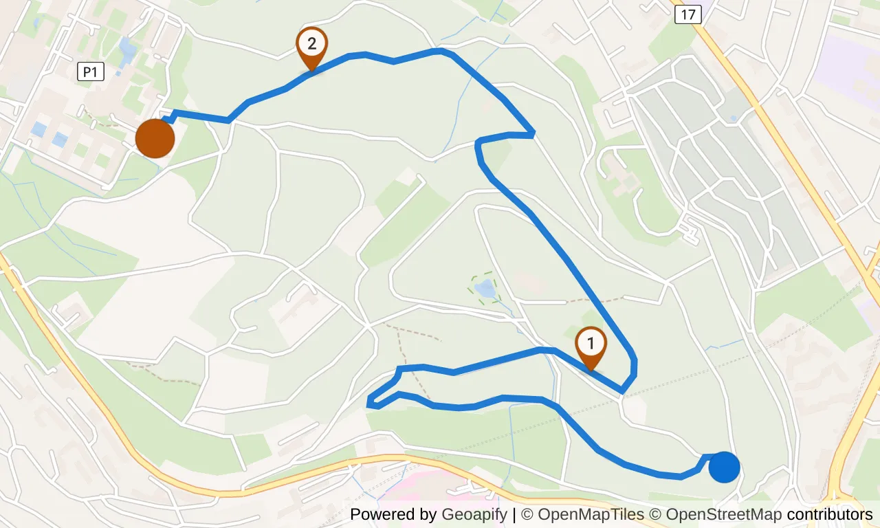 Map of leg 1: the route with mile markers, Greater Zürich, Switzerland to Exchange 1.