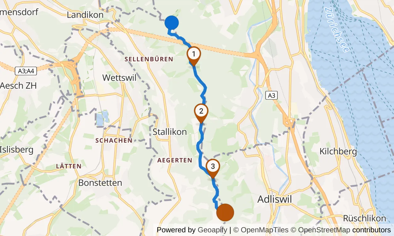 Map of leg 4: the route with mile markers, Exchange 3 to Exchange 4.