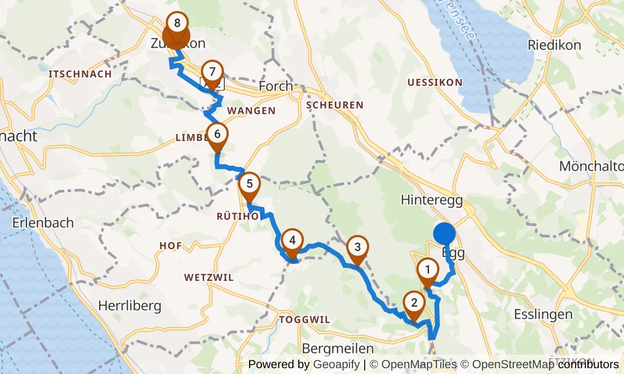 Map of leg 11: the route with mile markers, Exchange 10 to Exchange 11.