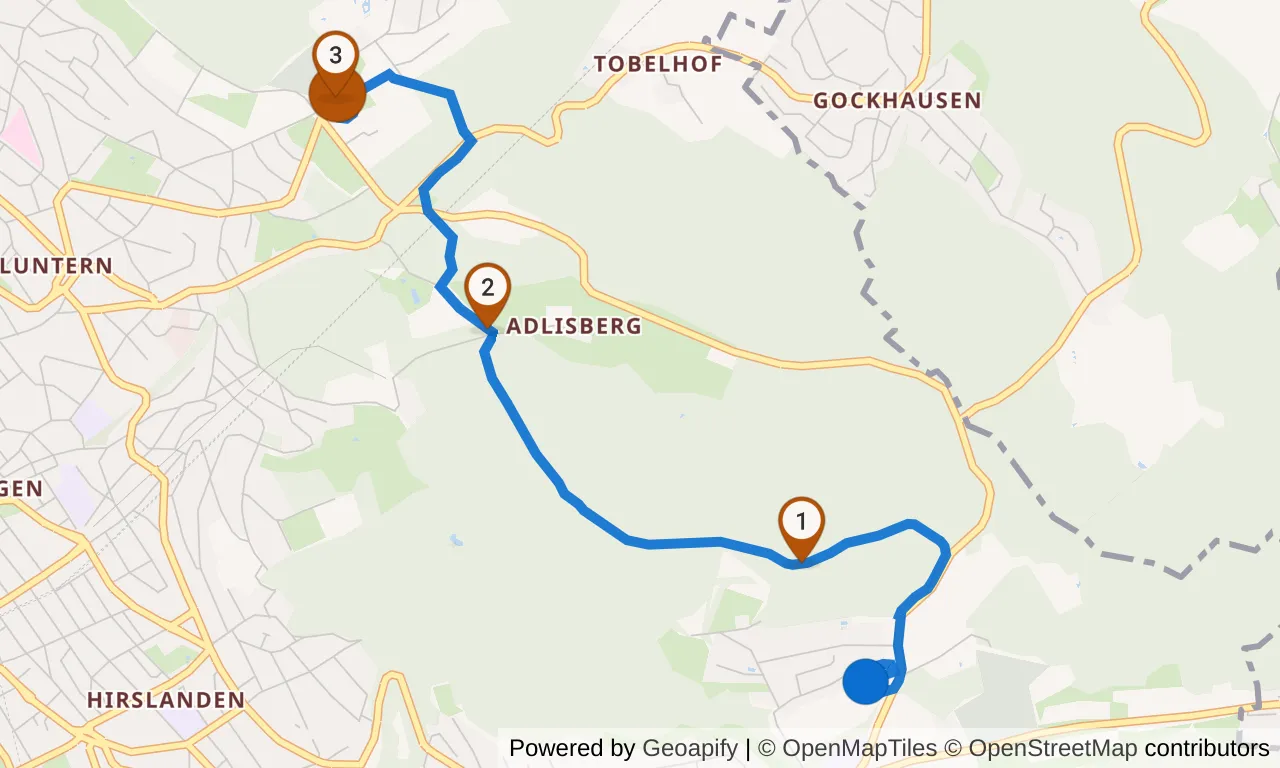 Map of leg 13: the route with mile markers, Exchange 12 to Exchange 13.