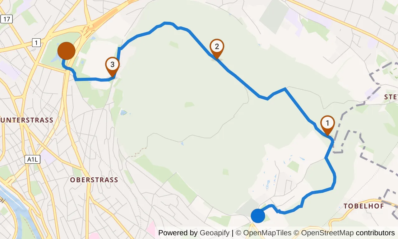 Map of leg 14: the route with mile markers, Exchange 13 to Finish.